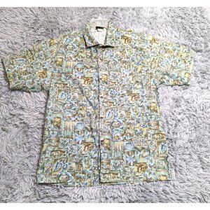 Vintage 90s Toucan Dance Hawaiian Button Shirt Mens Size Medium Colorful Outdoor